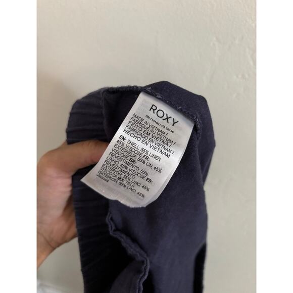 Roxy Pants Women's XL On The Seashore Cargo Navy Linen Blend Relaxed Fit - Picture 9 of 9